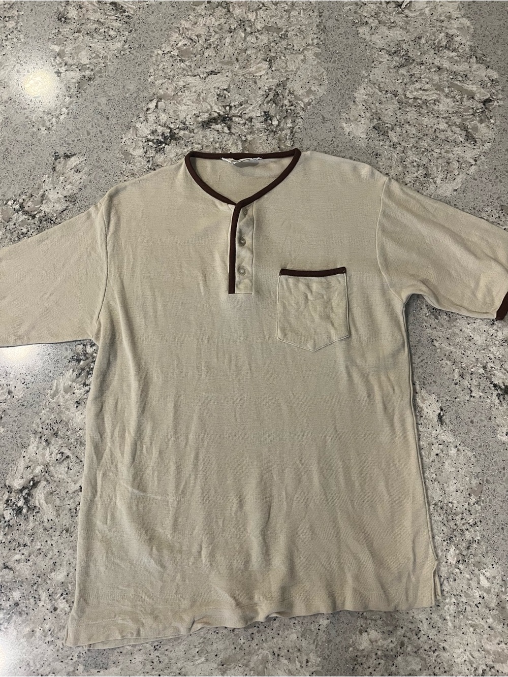 Vintage Marlboro Cream Short-Sleeve Henley with Brown Trim
